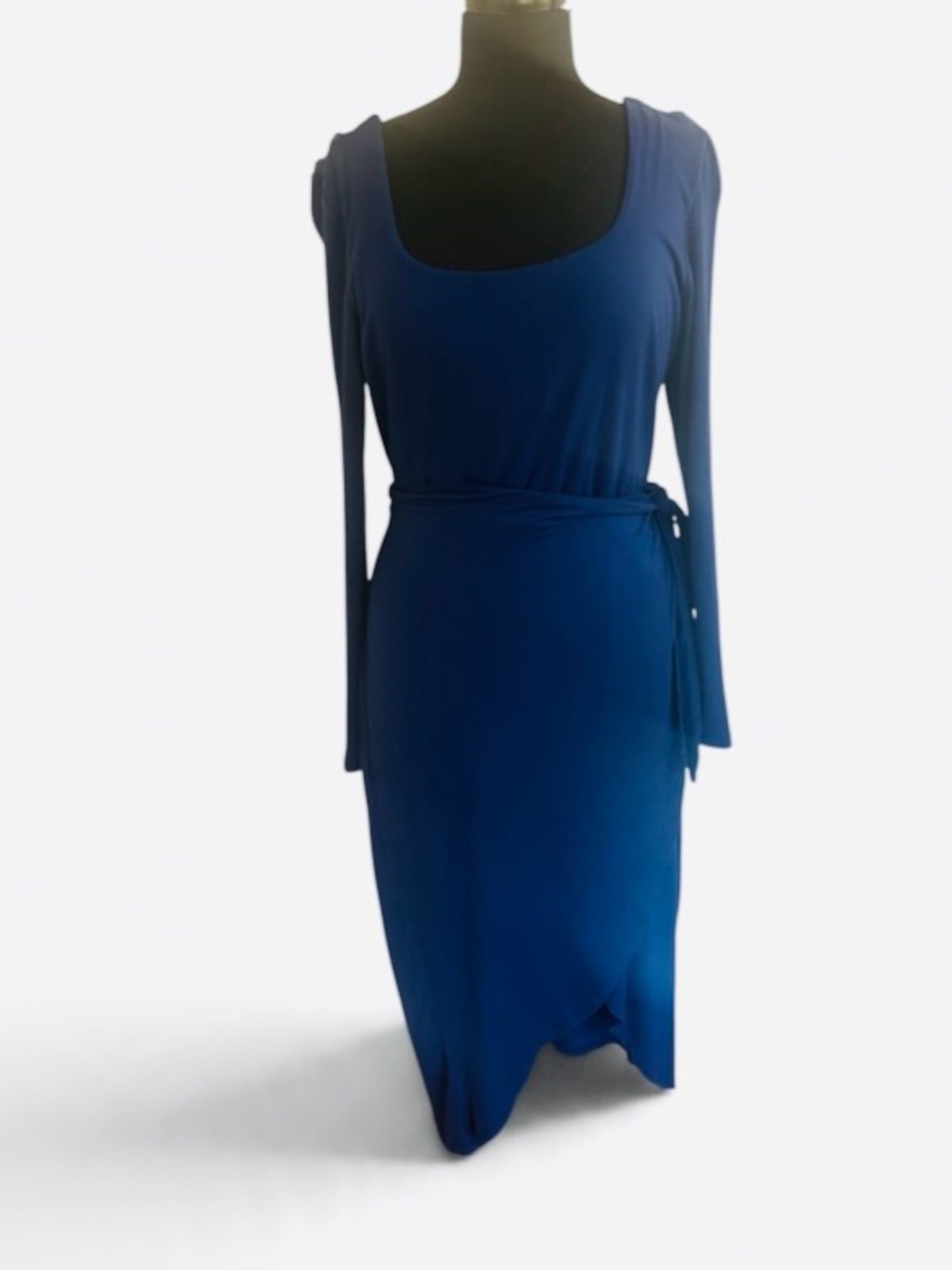 Ricki's cobalt blue midi dress - long sleeves, and wraparound self tie. Size L